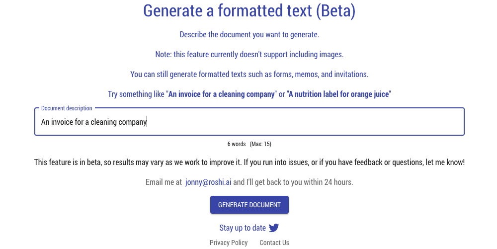Formatted text generation prompt